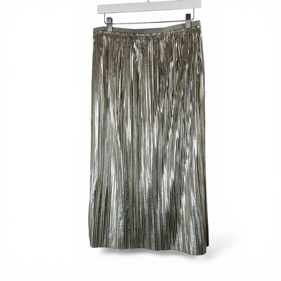Anthropologie x Maeve Pleated Shimmer Silver Skirt Size 6 - Picture 3 of 7